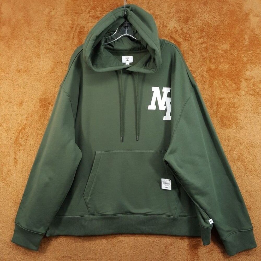 MODE OF ONE Hoodie Mens XXL Green Fleece Lined NY Graphic New York Sweatshirt